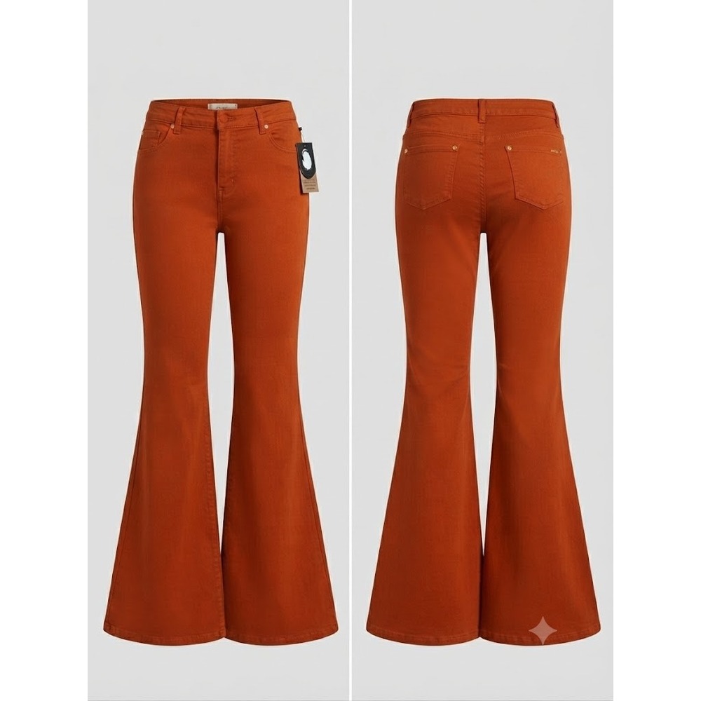 Slimming Flare Jean Women 22W Rust High Waisted Bell Bottom Retro Boho 70s Style